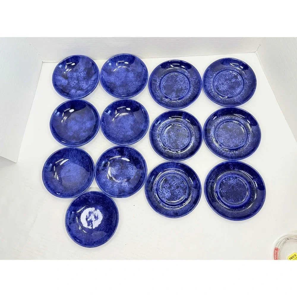 13 Pc Vintage Beauce Pottery Canada Cobalt Blue Bowls Plates Set MCM 2036 2340